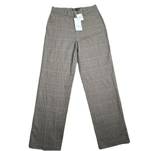 ZARA Women M‎ Brown Glen Plaid High Rise Tailored Straight Leg Dress Pants